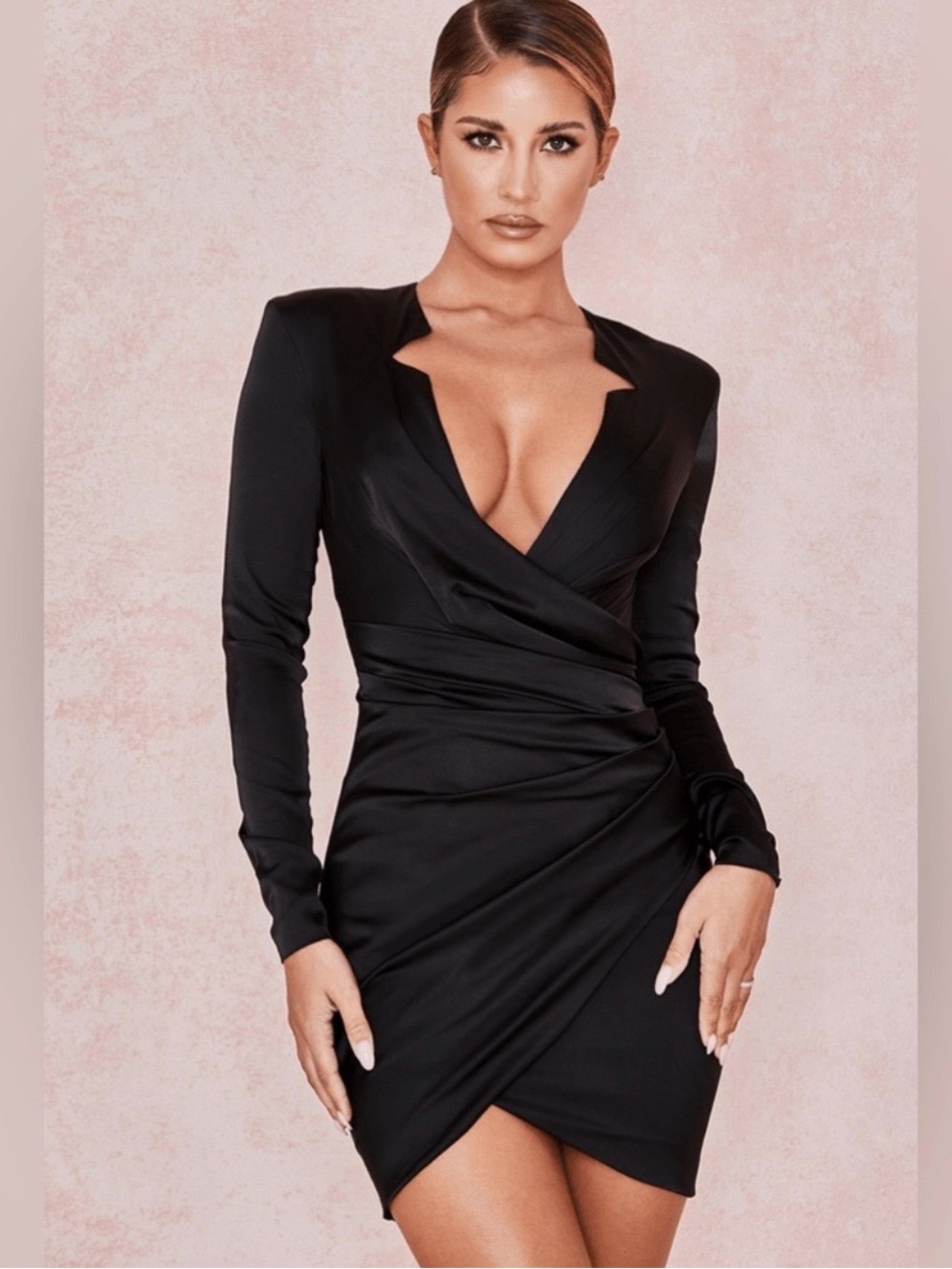 House of CB Black Long-Sleeve Wrap Mini Dress